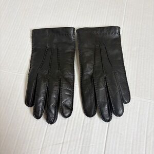 Dents Handsewn Black Leather Cashmere Lined Three Point Gloves Size Small